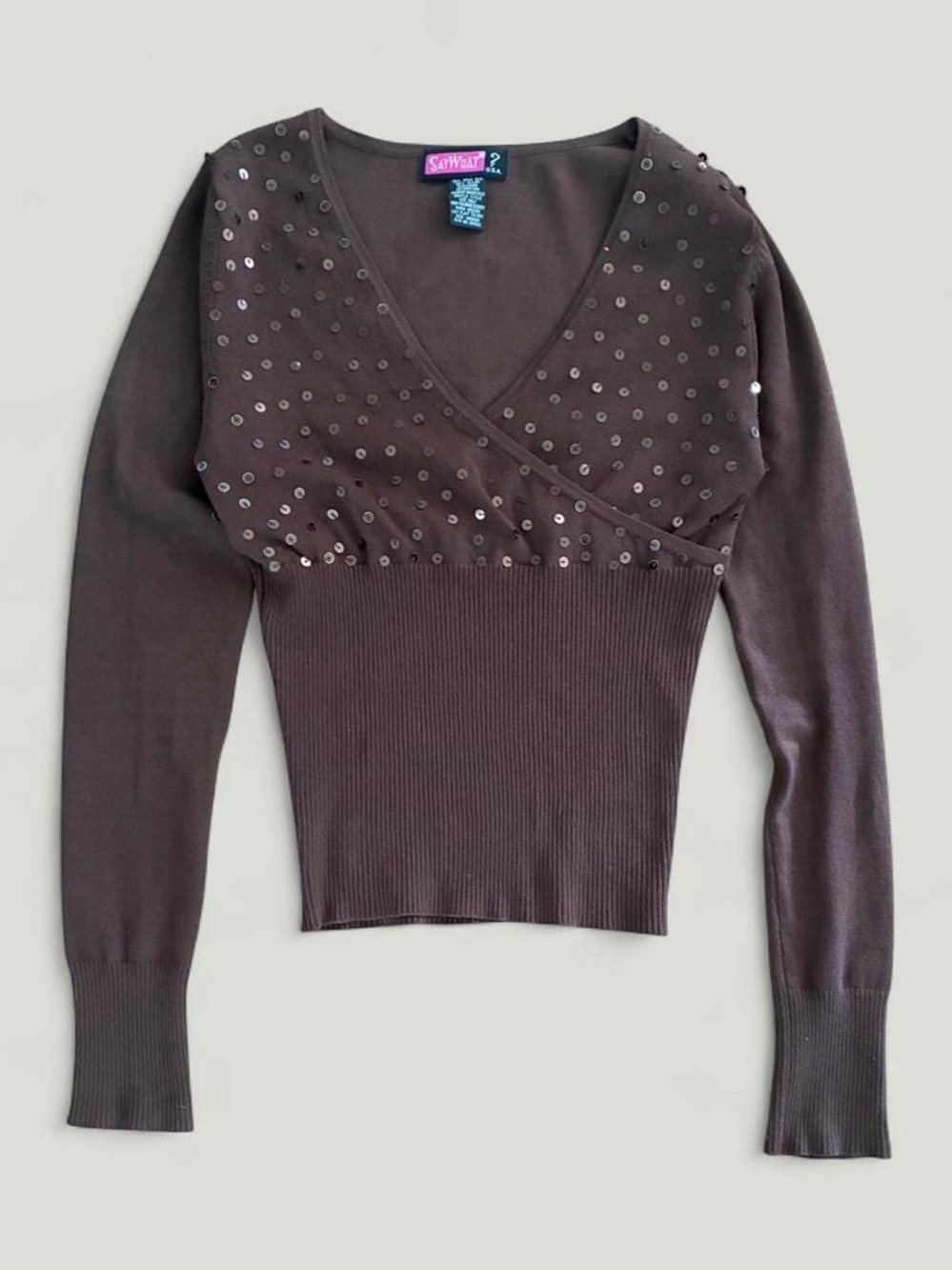 Vintage y2k Brown Sequin Wrap Top